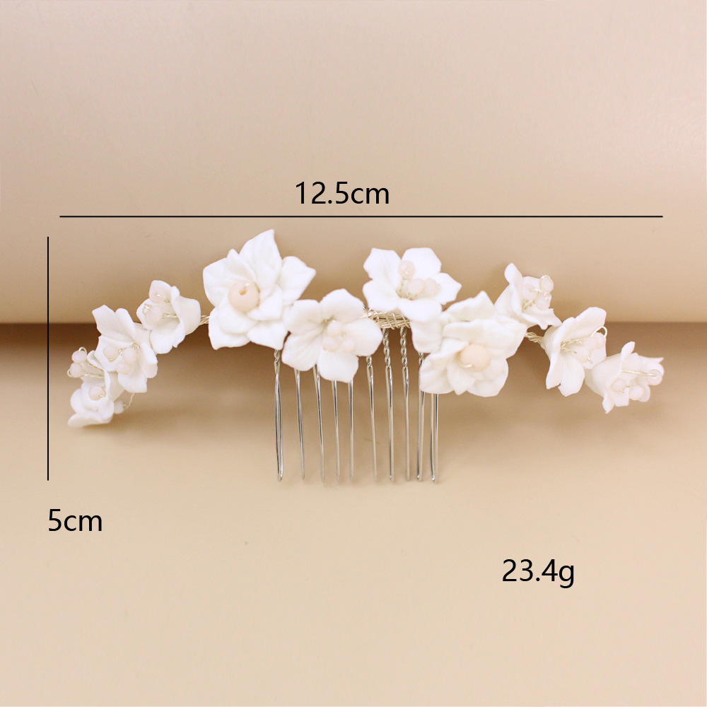 Title 1, Biały ceramiczny grzebień do włosów z kwiatami ...