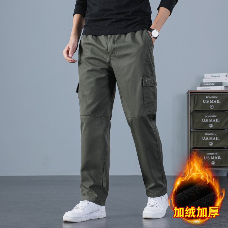 Winter men's casual pants plus velvet an...