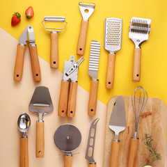 Stainless steel kitchen small tools wooden handle whisk kitchenware miscellaneous pizza cheese whisk baking tools