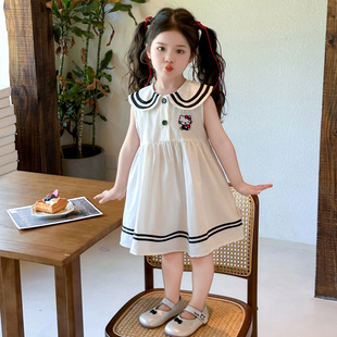Girl's Summer dress 2025 New Children's College Style Doll Collar Vesset Dress Baby Girl's Princess Dress