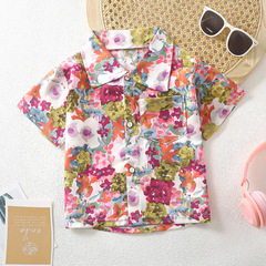 Children's Short Sleeve Floral Shirt for Boys and Girls, Collared Blouse, Summer Baby Top, Korean Style, Small Floral Top, Doll Shirt