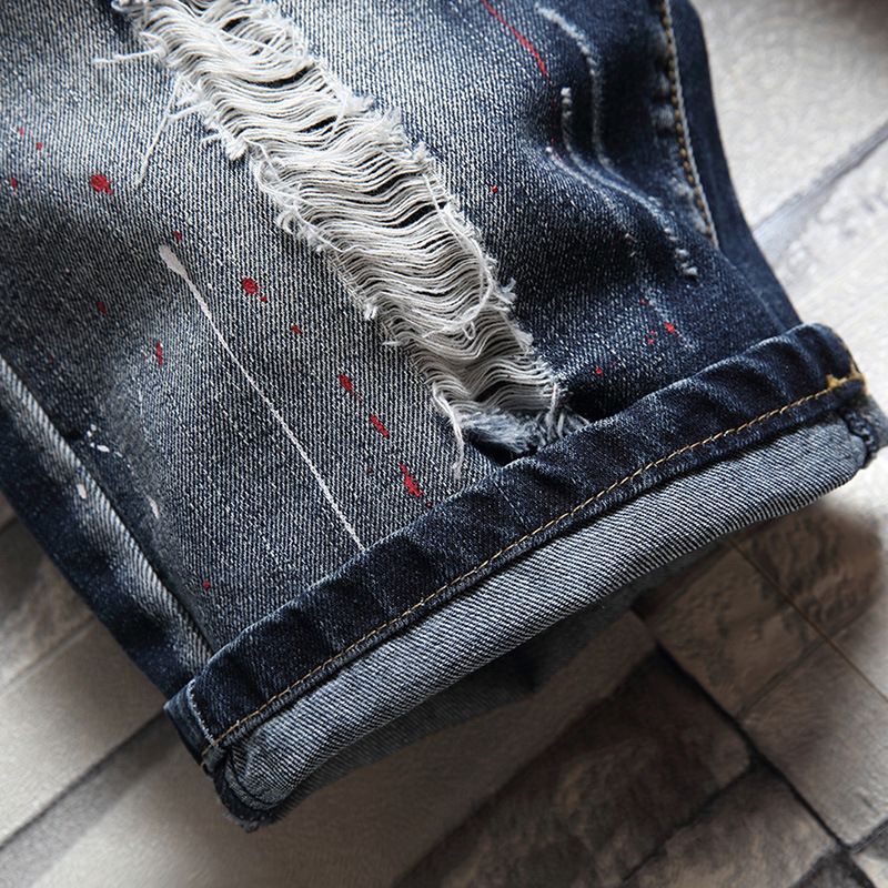 Pantaloncini jeans uomo distressed taglio dritto casual vintage_voghion.com