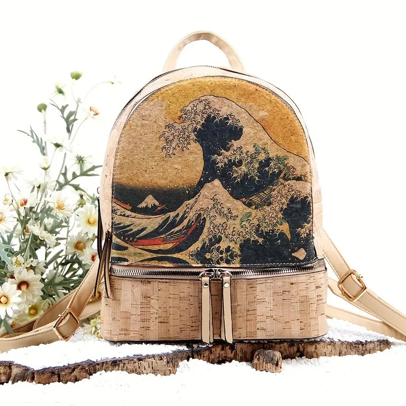 2024 New Woodgrain Environmental Protection Print Art Foldable Storage Zipper Backpack_voghion.com