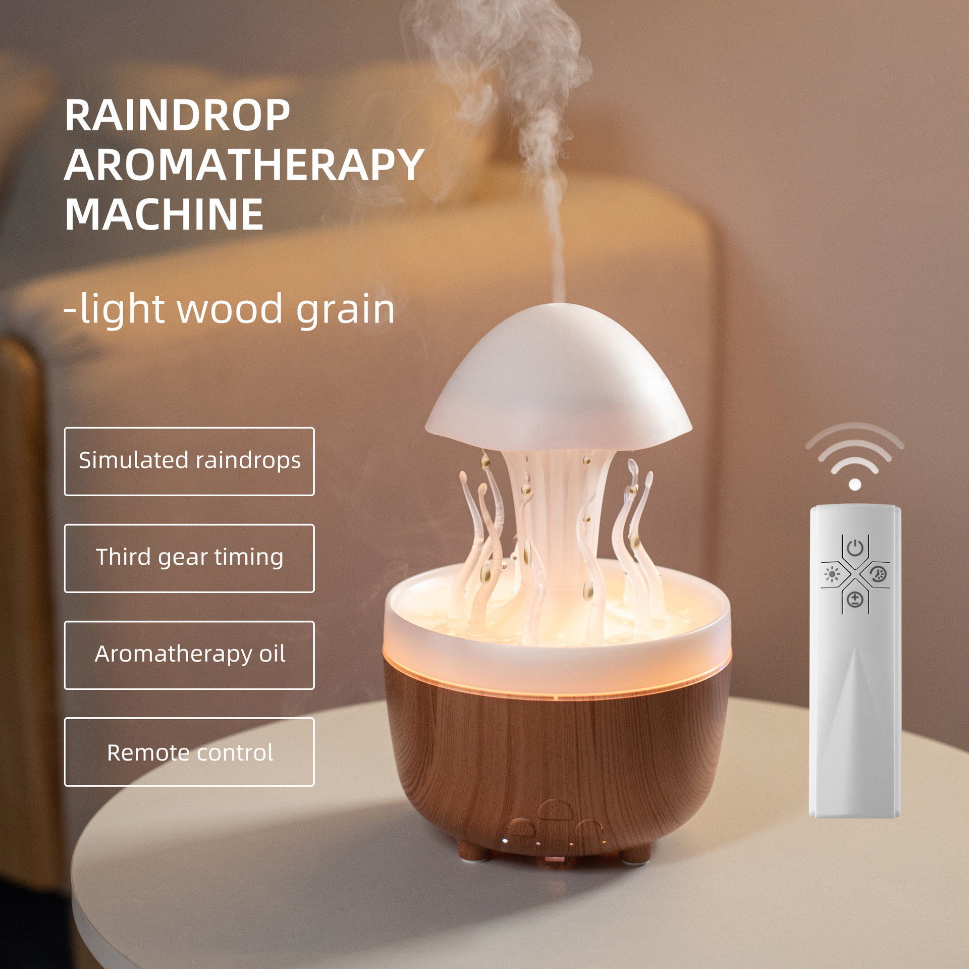 Humidificador de lluvia de medusas transfronterizas luces de colores atomización ultrasónica gotas de lluvia humidificación nube lluvia aceite esencial fabricante de máquinas de aromaterapia