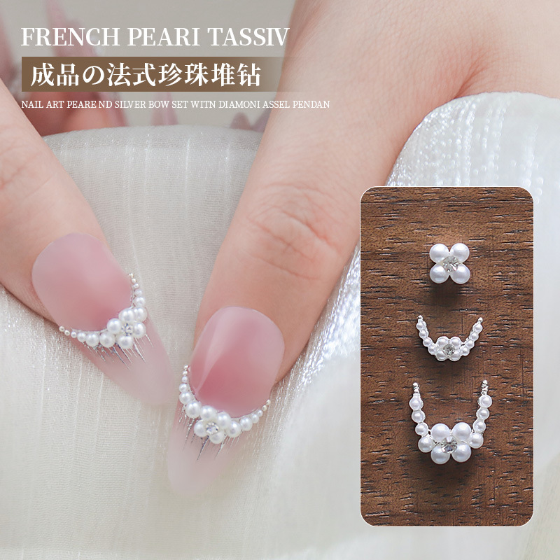 Manicura francesa, pila de perlas, joyería de diamantes, nueva perla, flor de diamantes, tamaño, media luna, bola de diamantes para uñas, joyería