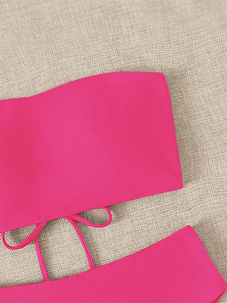 Bikini 2024 new sexy solid color strapless high waisted bikini women's swimsuit_voghion.com