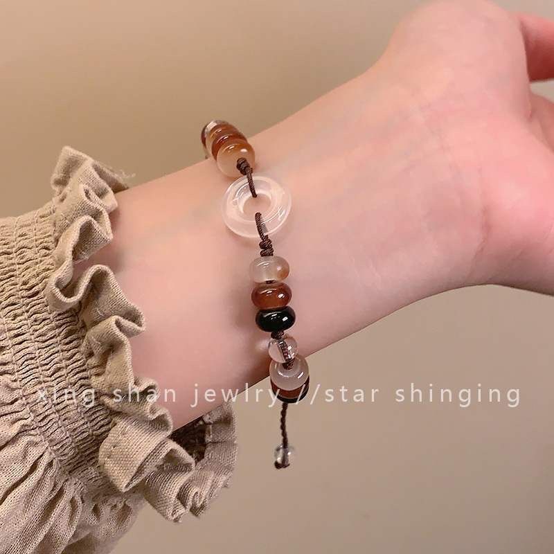 New Chinese Brown Safe Buckle Bracelet Girl's Light Luxury Niche Exquisite Explosive Beaded Bracelet High-end Feeling Bracelet