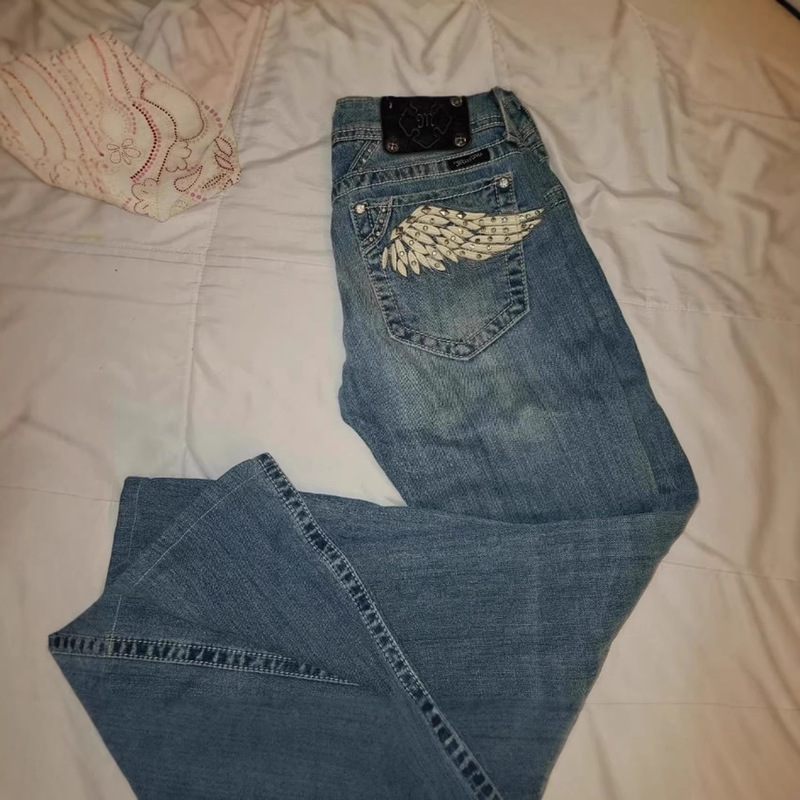 European and American Cross-Border Trendy Products Miss Me Angel Wings Embroidered Stretch Jeans Women's New Style Y2K Stretch Leggings European and American Cross-Border Trendy Products Miss Me Angel Wings Embroidered Stretch Jeans Women's New Style Y2K Stretch Leggings