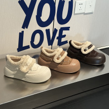 W6702 冬季魔术贴厚底毛毛棉鞋面包鞋女加绒保暖雪地靴休闲鞋板鞋