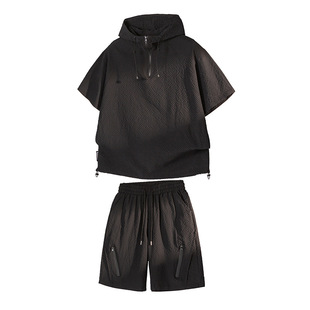 Popular Hooded Seersucker Sun Protection Suit New Short-Sleeved Versatile Loose T-Shirt Suit Tz558 P50