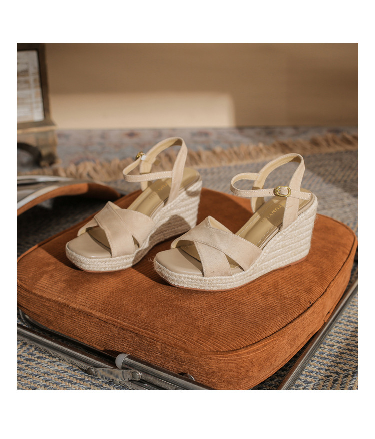 Sandal cao gót nữ hở mũi đế xuồng gót cao 9 cm, quai ngang đan dây thừng — Xanh lá cây nhạtcolor chi tiết 19