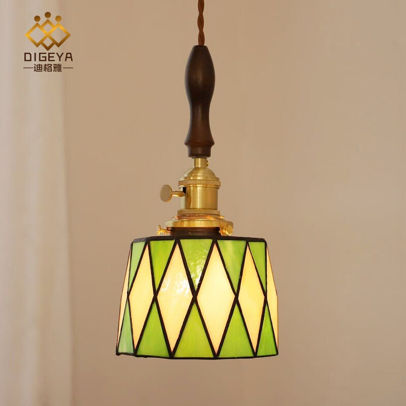 Digeya Handmade Japanese Retro Brass Glass Chandelier Tiffany Restaurant Bedside Stained Glass Chandelier