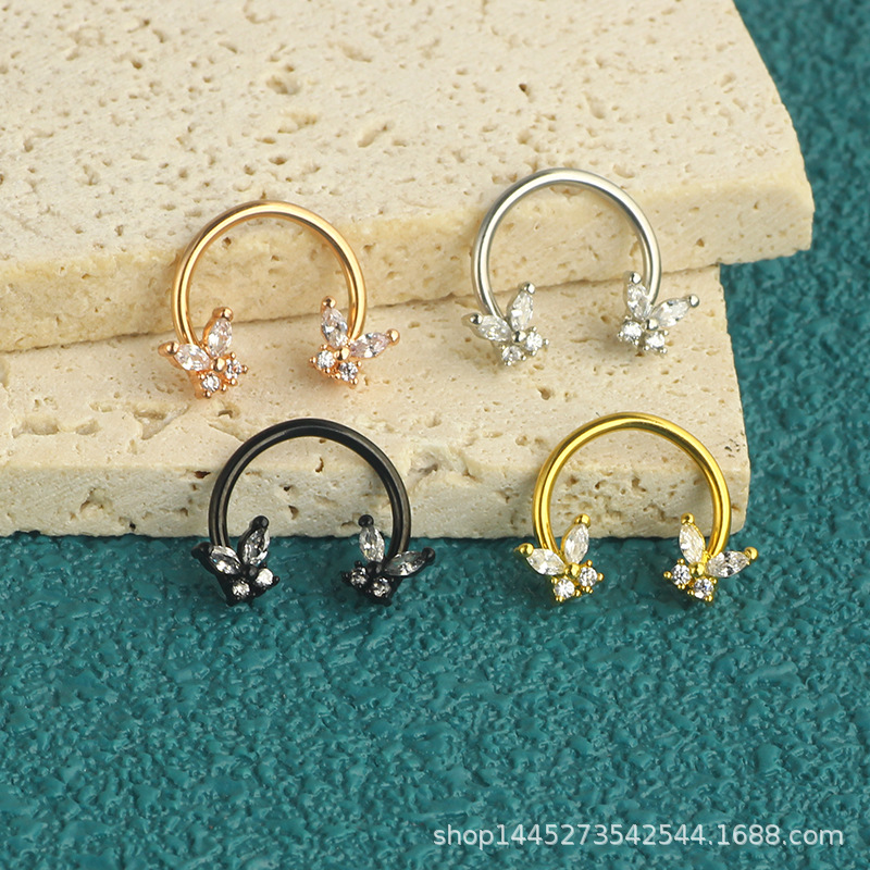Butterfly Zircon Stainless Steel C-Ring Nose Ring Septum Hoop Piercing Jewelry 18K Plated detail image 8