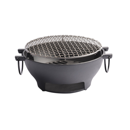 Small Happiness BBQ Grill for Home, Meat, Tea Cooking, Round Wood Charcoal Outdoor Multi-functional Grill