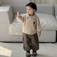点兮2025秋冬新款婴幼儿蘑菇夹棉衬衫套装宝宝加绒衬衣卫裤两件套