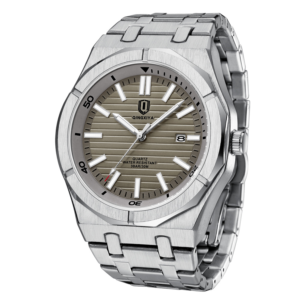 QINGXIYA marca de moda Reloj Los Hombres Acero inoxidable impermeable luminoso calendario deportes reloj cuarzo los hombres