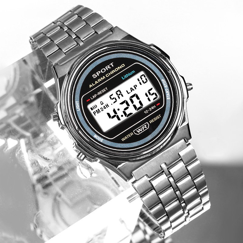 Nuevo reloj electrónico de estudiante masculino y femenino redondo Harajuku moda acero inoxidable con reloj electrónico multifuncional fábrica al por mayor