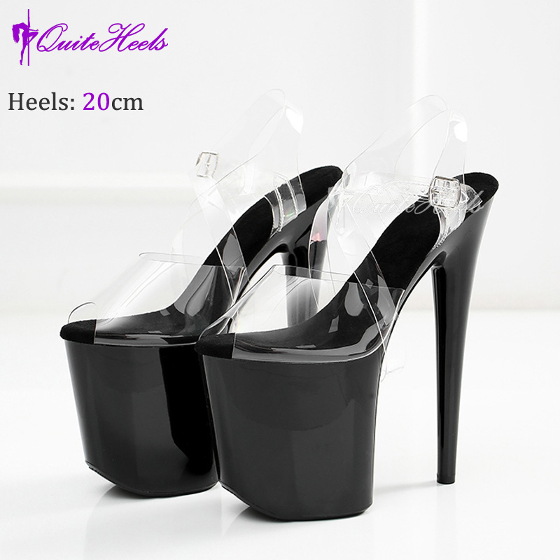 20cm tubo de acero odiar zapatos de desfile de modelo de altura alta diosa sexy tacones impermeables cruzadas con sandalias transparentes