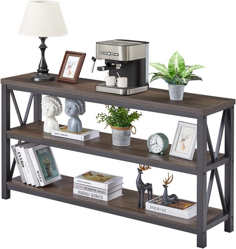 Farmhouse Sofa Table Behind Couch Rustic Wood and Metal Frame 3-Tier Shelves Console Table Shelf for Entryway Farmhouse Sofa Table Behind Couch Rustic Wood and Metal Frame 3-Tier Shelves Console Table Shelf for Entryway