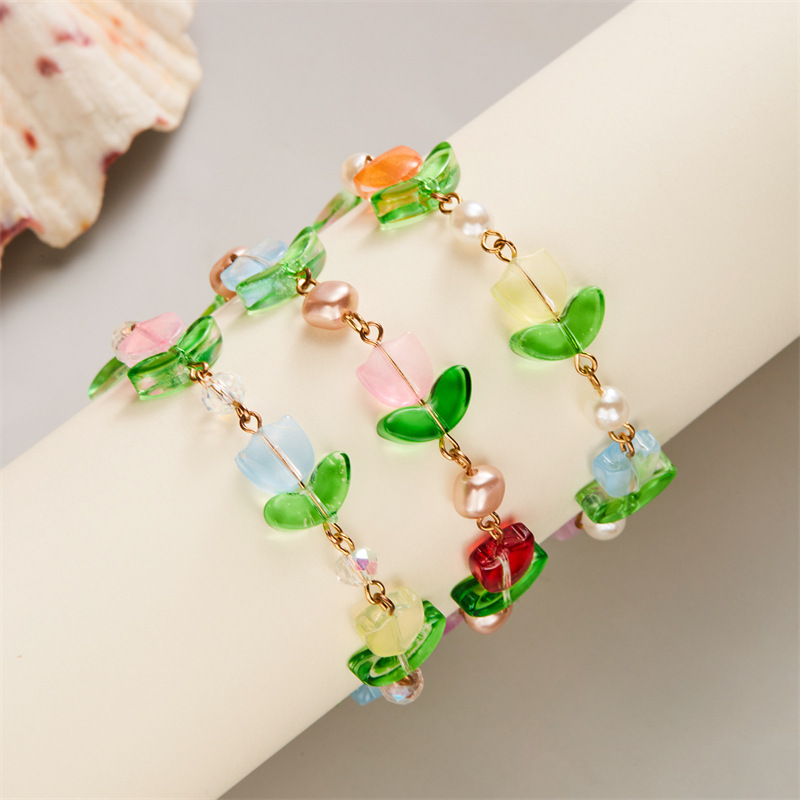 IG Style Flower Imitation Pearl Alloy Resin Women's Bracelets display picture 2
