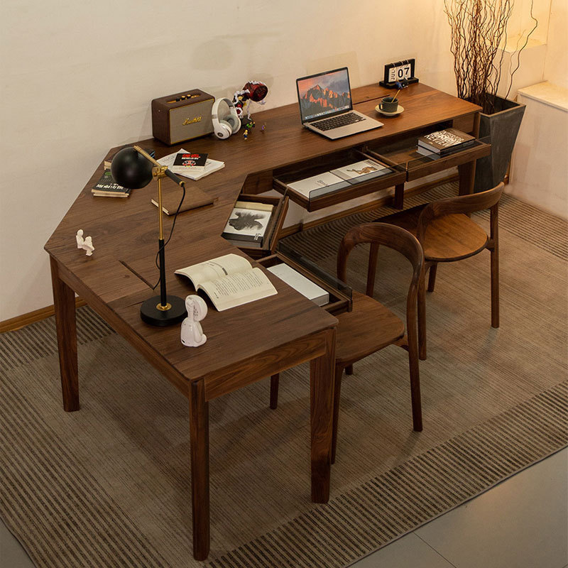 North American Black Walnut Double Desk, Light Luxury Solid Wood, Simple Corner Executive Desk, Office Desk, Study Corner Designer Desk North American Black Walnut Double Desk, Light Luxury Solid Wood, Simple Corner Executive Desk, Office Desk, Study Corner Designer Desk