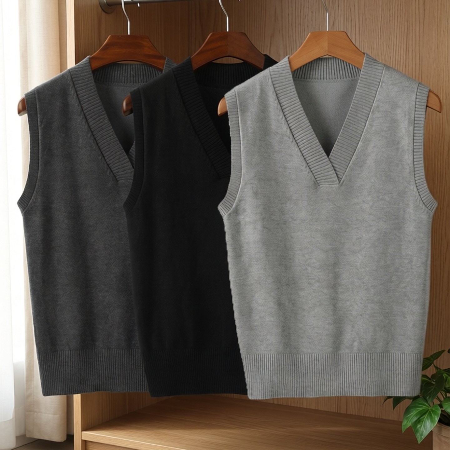 Early Autumn Chanel Style V-neck Knitted Vest Coat Women's Fashion Sweater Vest Overlay Black Cotton Vest