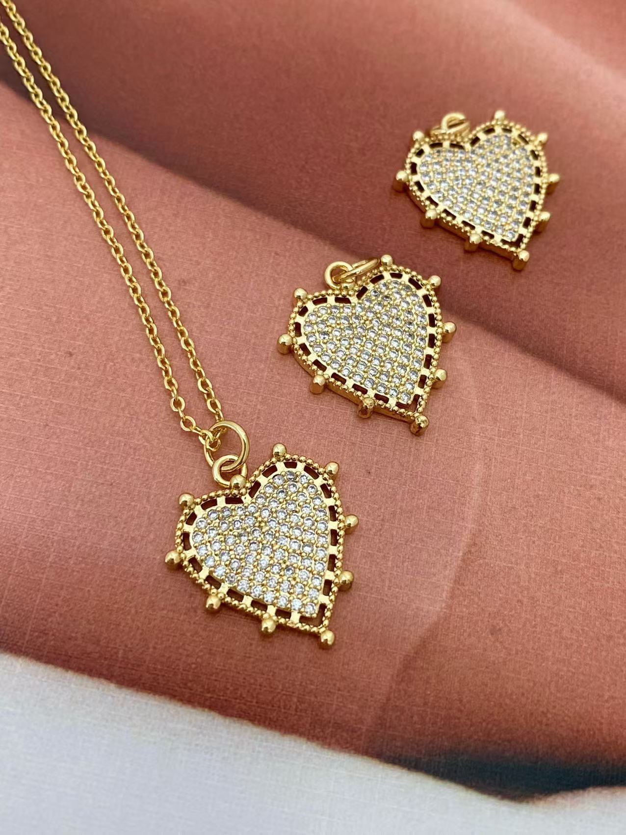 DIY Jewelry Accessories Classification 1 Piece Quantity 1 Piece Copper 18K Gold Plated Heart Shape DIY Jewelry Accessories Pendant Chain