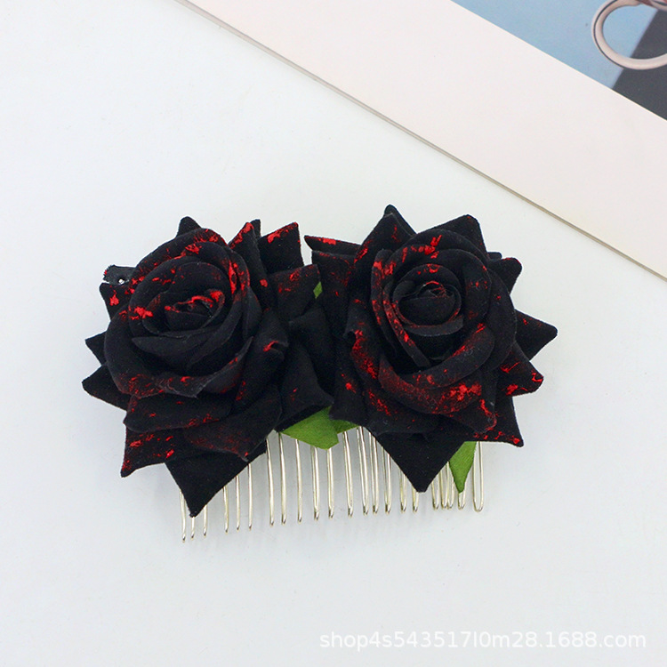 Amazon nuevo peine de pelo de rosa de simulación de Halloween ambiente festivo fiesta fiesta de baile vestir metal peine accesorios para el cabello