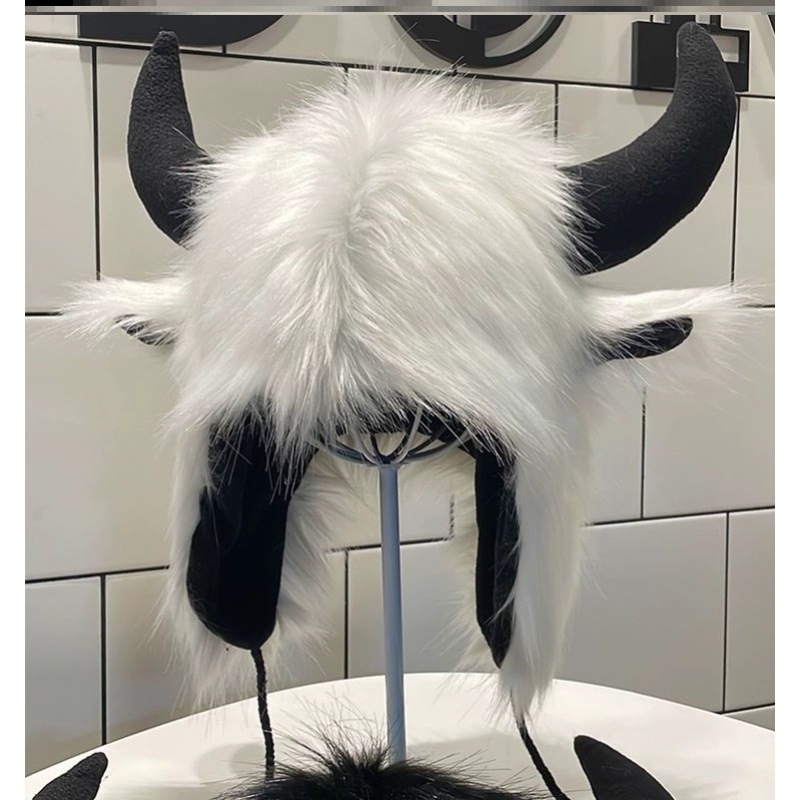 Toro Demon King Sombrero con forma de cuerno, peludo, sombrero Lei Feng, hombres y mujeres, gorro de oreja cálido de invierno más sombrero de algodón de ciclismo grueso de terciopelo