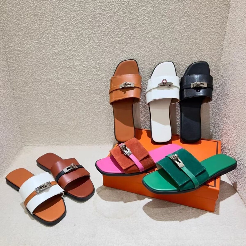 2024 Summer New Arrival All-Match Slippers for Outer Wear French Style Retro Suede Metal Small Silver Buckle Flat Slippers for Women 2024 Summer New Arrival All-Match Slippers for Outer Wear French Style Retro Suede Metal Small Silver Buckle Flat Slippers for Women