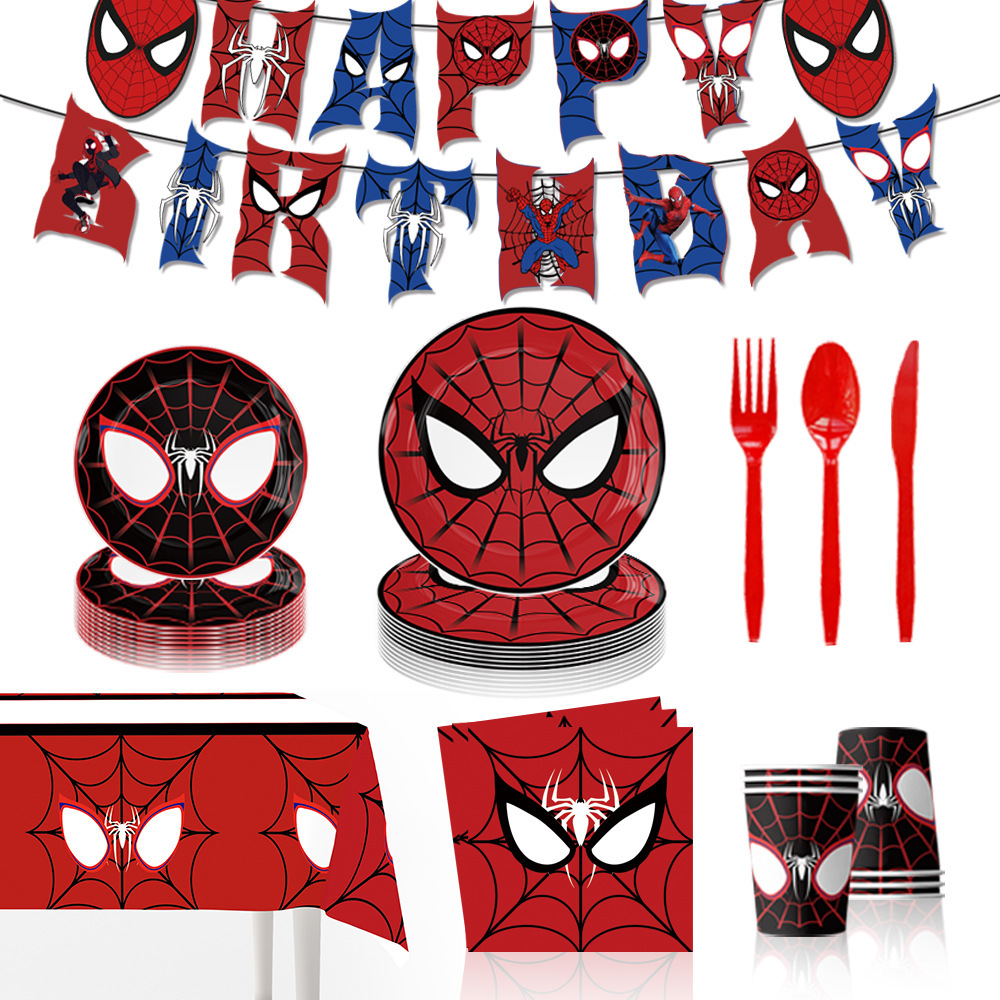 New Cross-Border Red Black Spider-Man Theme Birthday Party Holiday Party Paper Plate Set Disposable Paper Plate