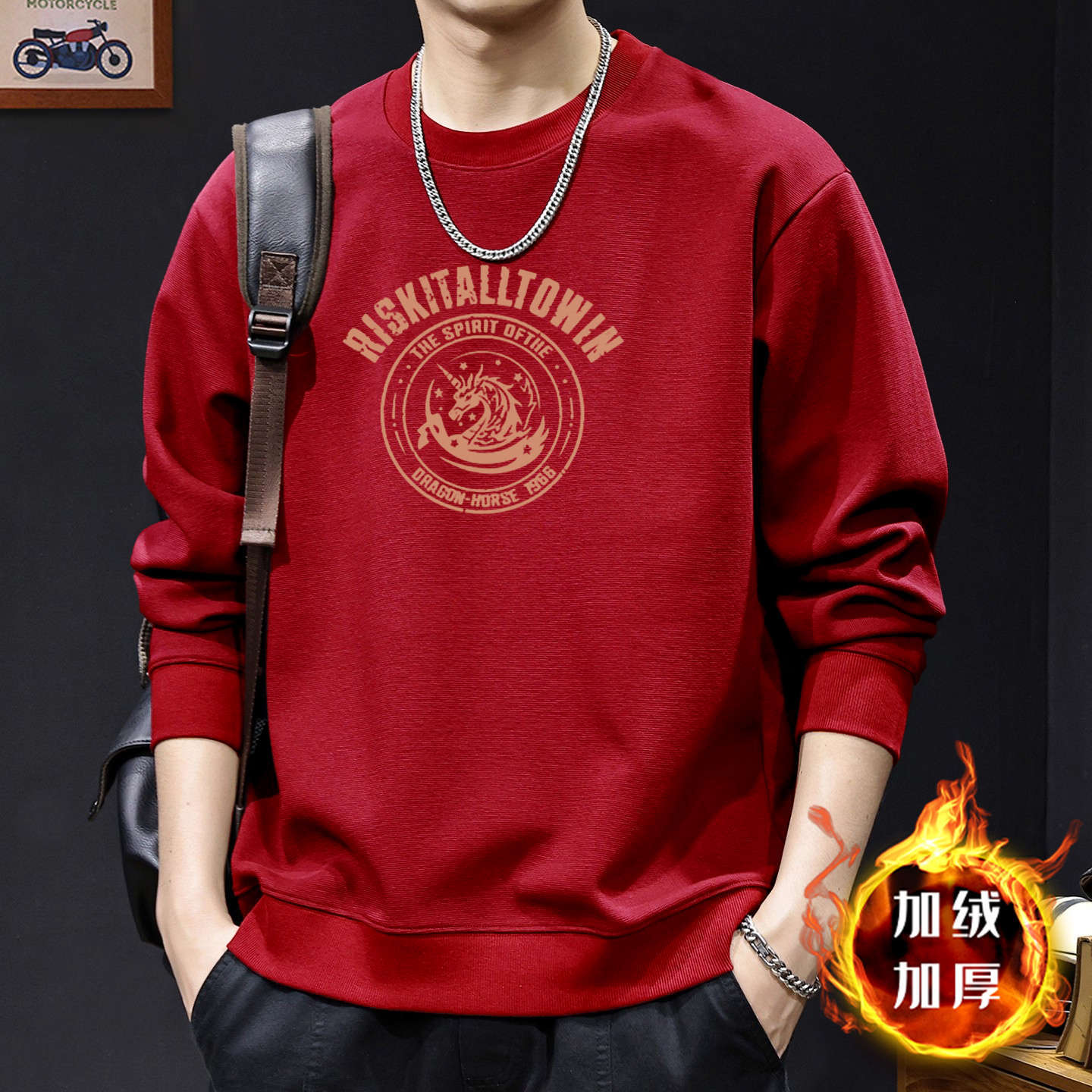 Suéter de cuello redondo de otoño y invierno de tendencia estadounidense relajado estilo de Hong Kong pareja chaqueta de ropa