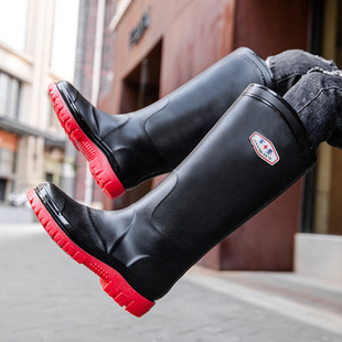 Cross-Border New Labor Protection Thick-Soled 45cm Extra-High Rain Boots for Men, Wear-Resistant, Non-Slip, Waterproof, Extended Water Shoes for Construction Sites