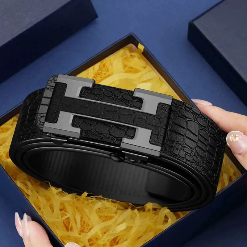 Мужской деловой повседневный ремень с автоматической пряжкой, узором под крокодила, высококачественный ремень для костюмных брюк, другие односторонние деревянные.