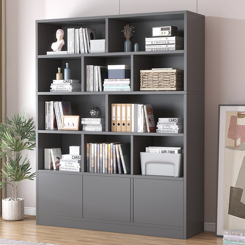 實木書櫃落地書架置物架帶門格子櫃客廳大容量防塵儲物組合柜子