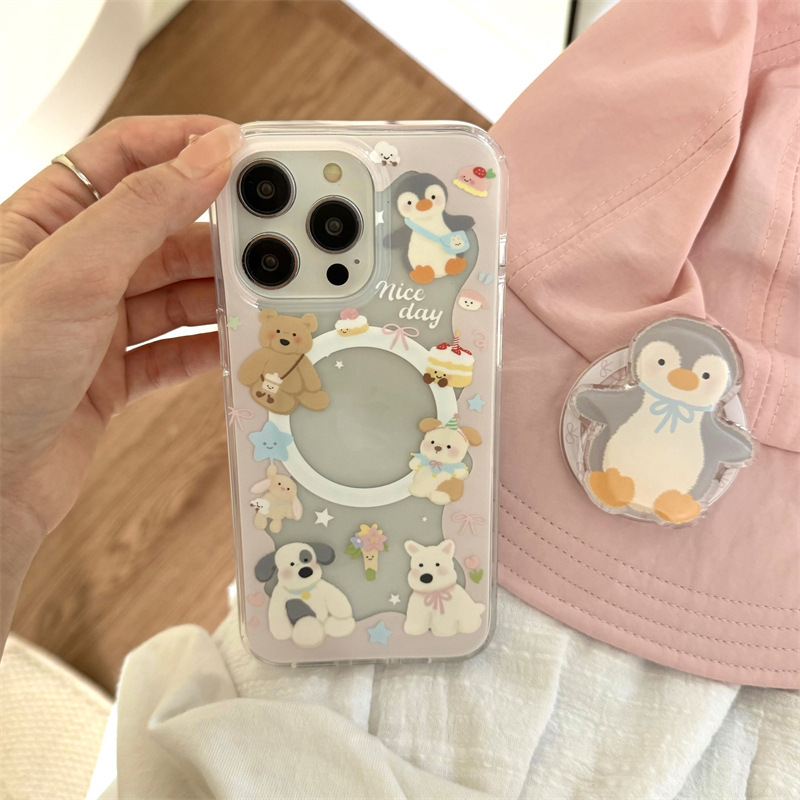 Lindo animalito pingüino atracción magnética nuevo iphone16promax atracción magnética Apple 15 funda para teléfono móvil para 14 suave
