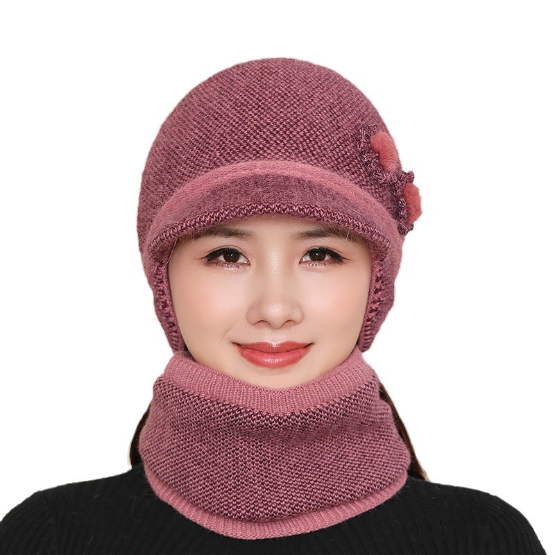 Frauen mittleren Alters und ältere Frauen, Mamas Entenschnabelmütze, Omas winterliche, mit Fleece gefütterte, warme Strickmütze zum Reiten,_voghion.com