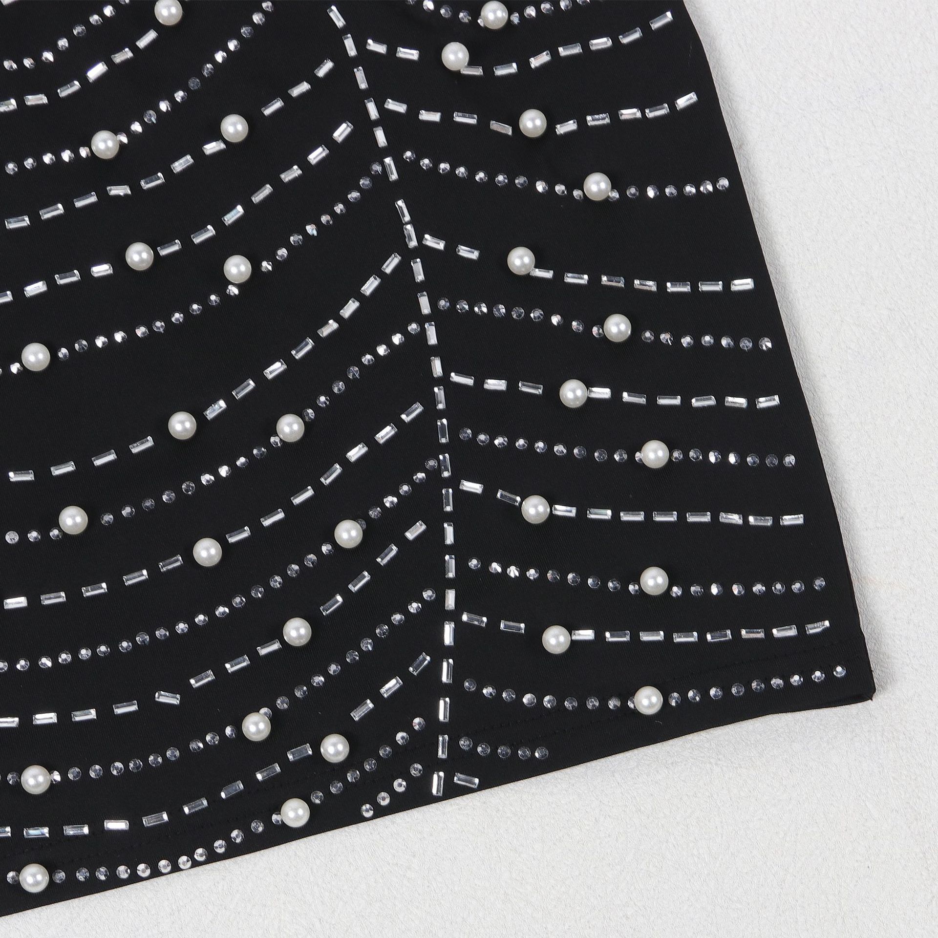 Sexy Drilling V neck Stitching See through Sleeve Hip Stretch Dress
