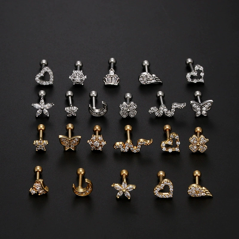 Стильные серьги из нержавеющей стали, пирсинг, микроинкрустация, 16G, европейский стиль