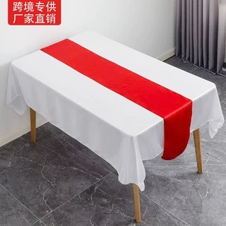 厂家供应绸缎色丁桌旗高密锁边婚庆装饰色丁桌布金色绸缎欧式桌旗