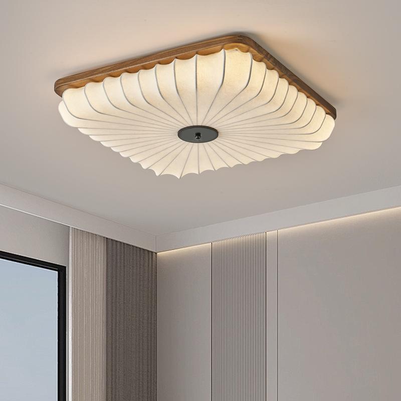 Nueva lámpara de dormitorio de nogal negro, tapa de seda de imitación, nueva habitación de libro de dormitorio principal retro chino, lámpara de techo led