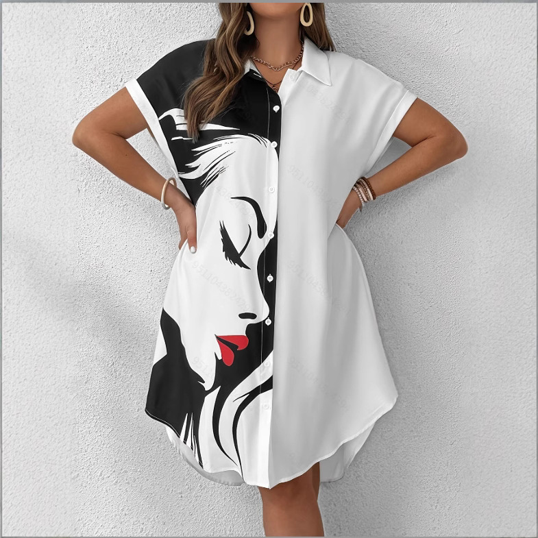 Cross-Border Women's New Large Size Shirt Fashion Dress Casual Printed European and American Loose Extra Long Cardigan Jacket for Women