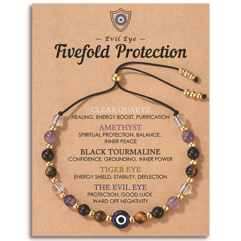 Cross-Border Devil's Eye Bracelet with Gold Tail Beads and Drawstring, Crystal Bracelet with Rhombus Cut Beads