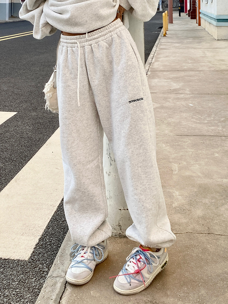 001 American Style Trendy Gray Sweatshirt Set For Women, Spring, Autumn, Winter, Thin Loose Lazy Casual Jogger Pants_voghion.com