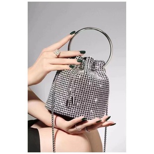 Flash Diamond Bucket Bag Women's 2024 Summer New Fashion Light Luxury Shoulder Crossbody Bag Outgoing Casual Portable Diamond Set Bag