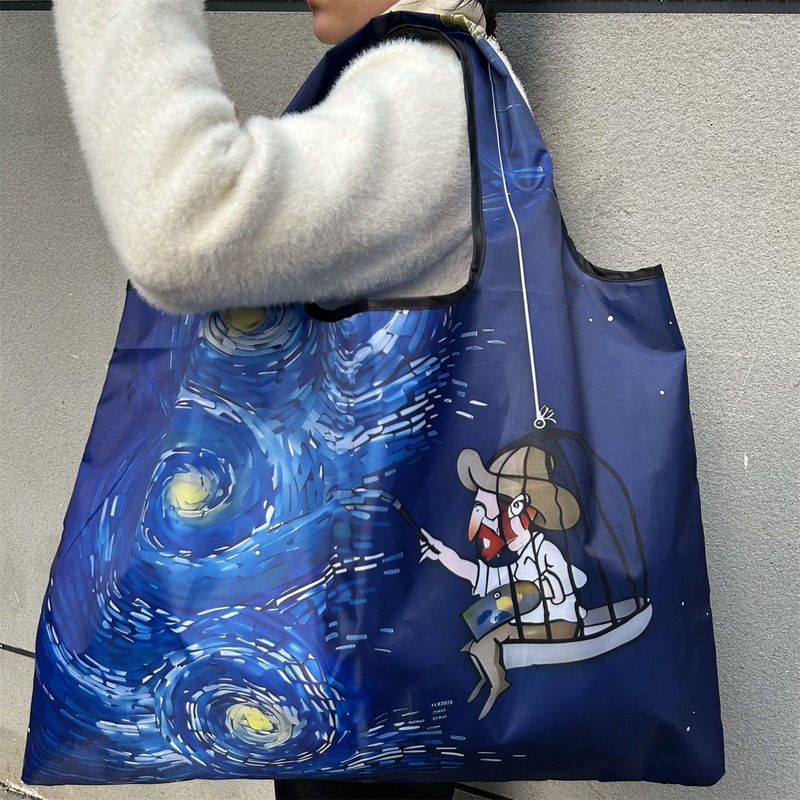 折りたたみ式環境に優しい旅行ポータブルスーパーマーケット大容量ショルダーショッピングバッグ女性の食料品ショッピングバッグ油絵シリーズショッピングバッグ|undefined