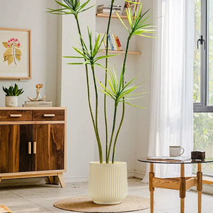 Factory wholesale large diameter plastic flower pot simulation green plant ornaments bonsai interior decoration basin vertical stripe floor basin