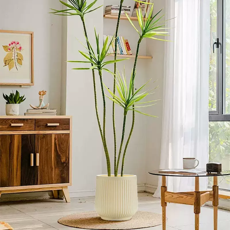 厂家批发大口径塑料花盆仿真绿植摆件盆景室内装饰盆竖条纹落地盆