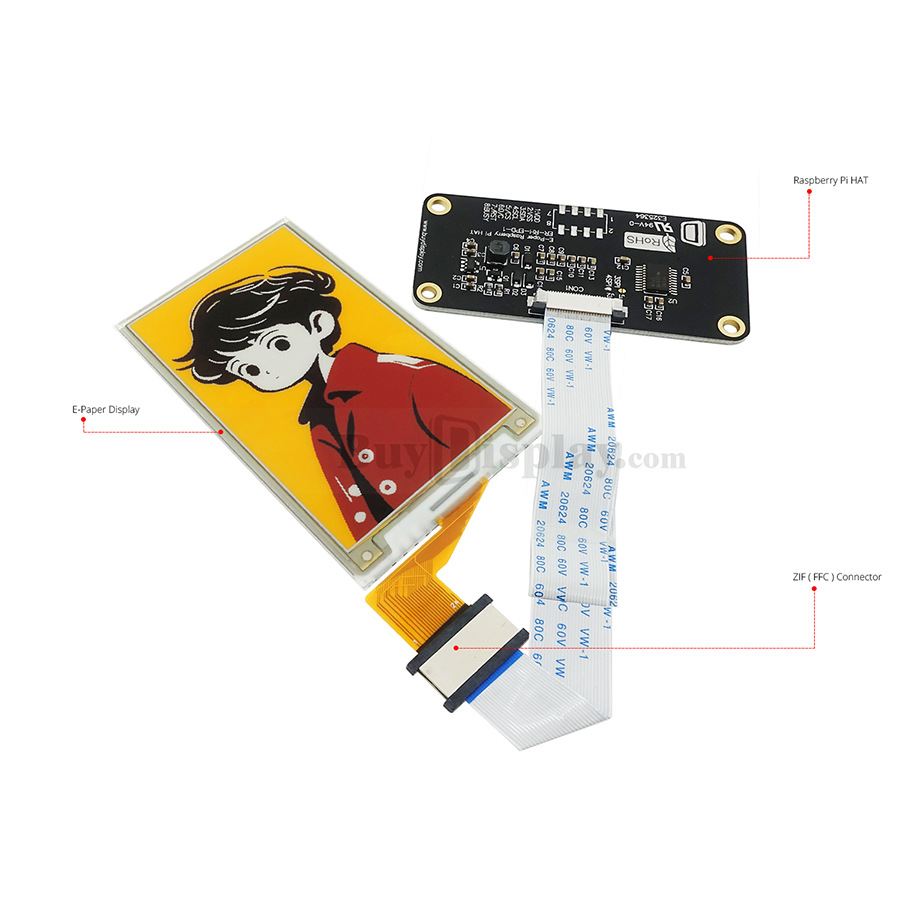 3.7英寸电子墨水屏黑白红黄四色240x416分辨率配套树莓派转接板