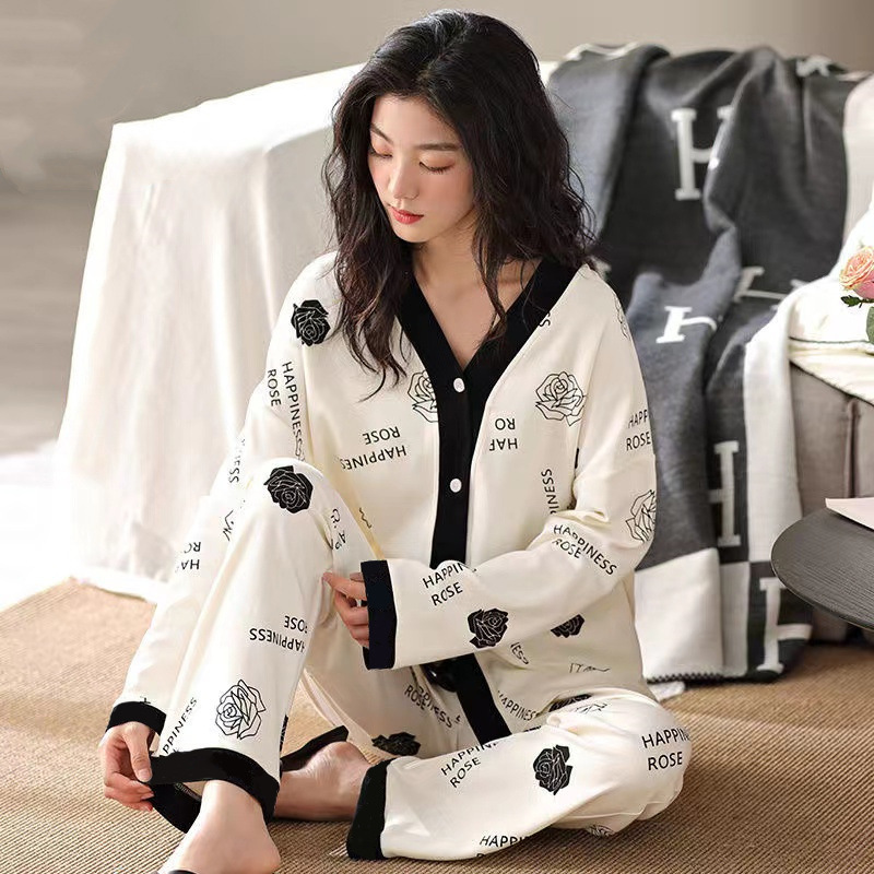 2025年新款家居服少女风开衫长袖长裤套装甜美可爱印花春秋季睡衣|undefined
